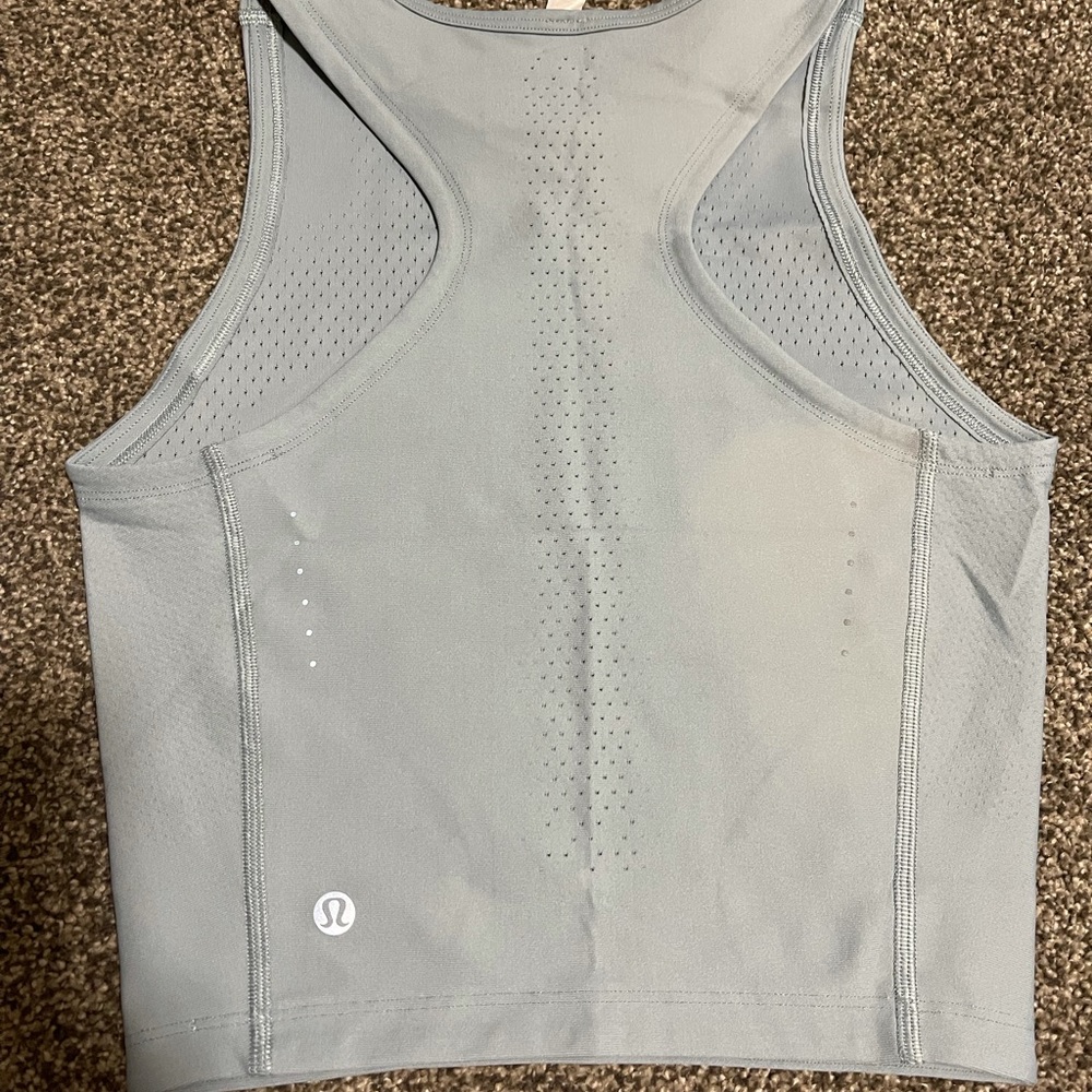 Lululemon cropped tank.  Light grayish blue.